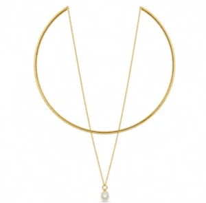 Necklace in sterling silver 925 with a multi-wear design — a rigid, open choker structure, combined with a fine suspended chain that descends to a pendant. A modern, minimalist, elegant silhouette, ideal for party looks, events, or to elevate your everyday style.