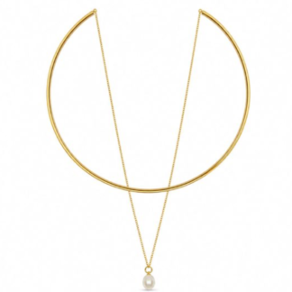 Colar em prata 925 com estrutura de choker aberto combinada com corrente suspensa. Minimalista e elegante.