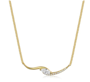 Colar em prata 925 com barra curva ondulada e moissanite marquise rodeada de zircónias. Certificado incluido.