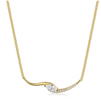 Colar em prata 925 com barra curva ondulada e moissanite marquise rodeada de zircónias. Certificado incluido.