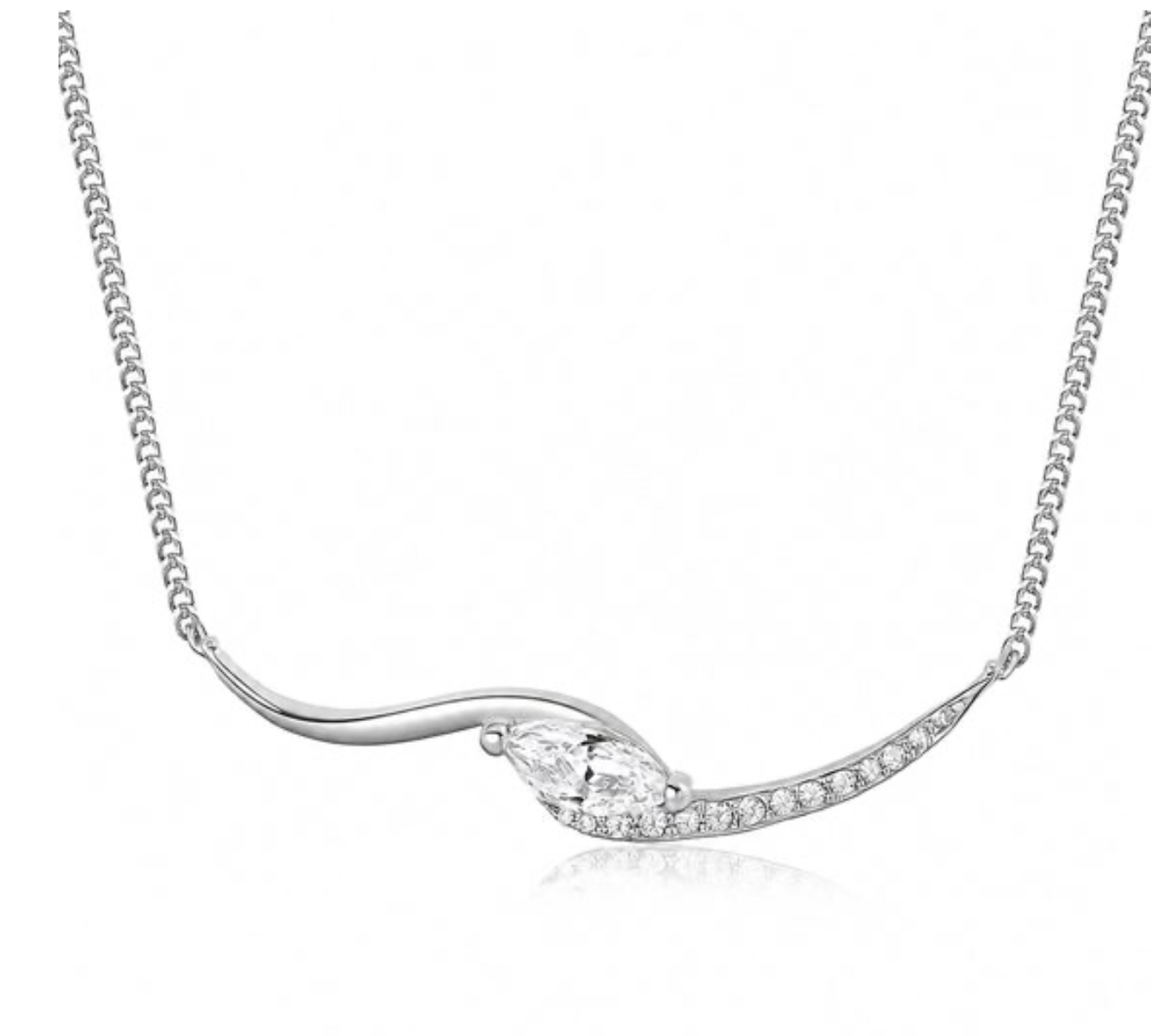 Colar em prata 925 com barra curva ondulada e moissanite marquise rodeada de zircónias. Certificado incluido.