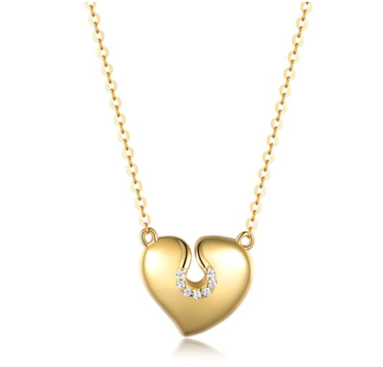 Colar minimalista em prata 925 com pendente liso em coração e detalhe cravejado de moissanite. Prateado ou dourado.