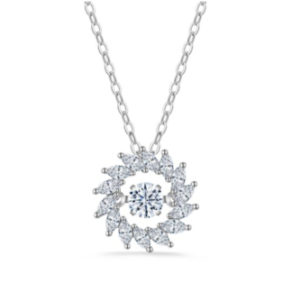 Colar em prata 925 com pendente em girassol, moissanite central e pétalas em zircónia. Certificado GRA incluido.