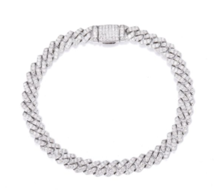 Pulseira Cuban Link unissexo em prata 925 cravejada com moissanite, 8mm de largura. Certificado GRA incluido.
