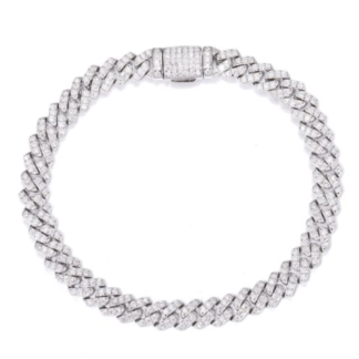 Pulseira Cuban Link unissexo em prata 925 cravejada com moissanite, 8mm de largura. Certificado GRA incluido.