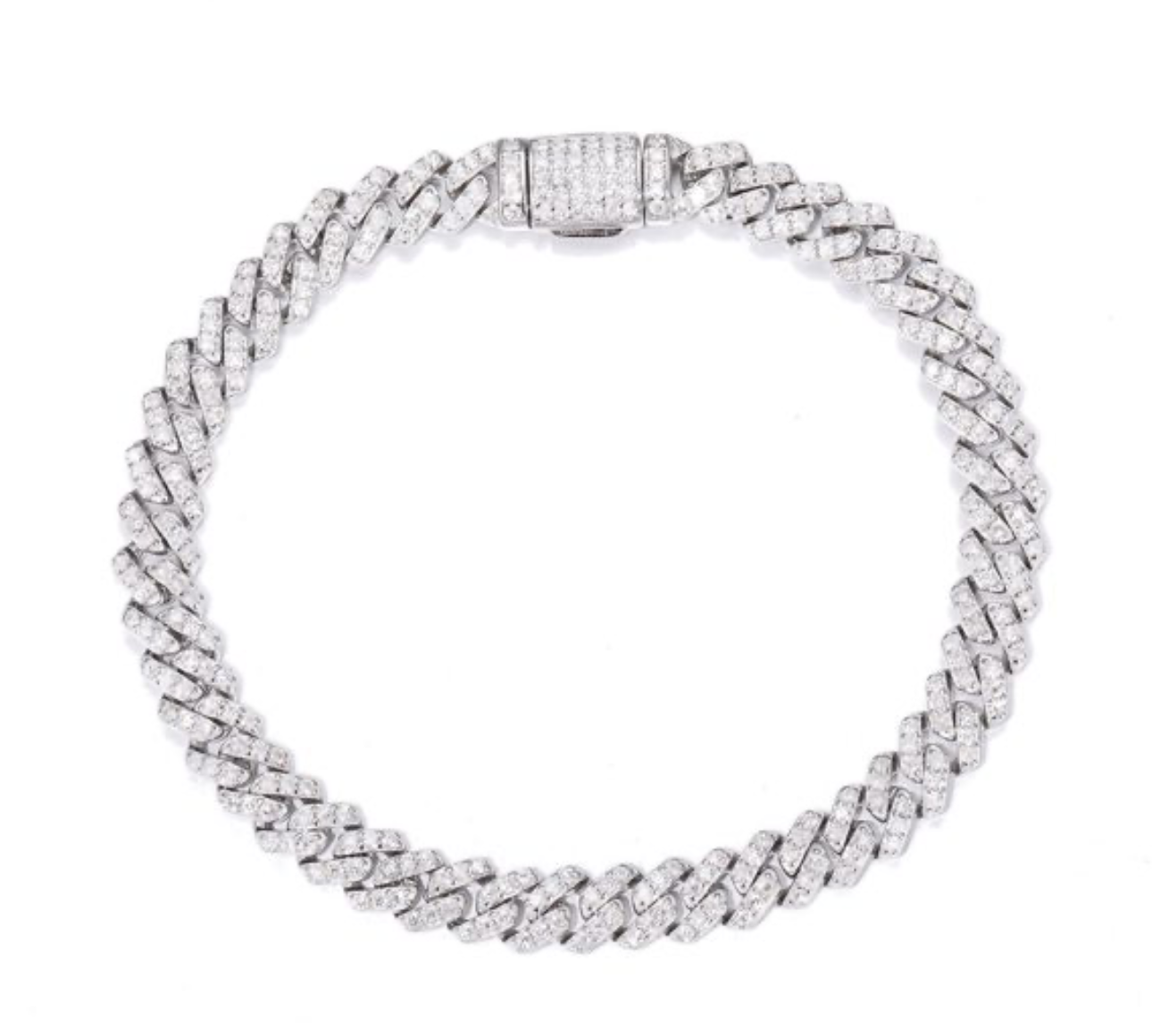 Pulseira Cuban Link unissexo em prata 925 cravejada com moissanite, 8mm de largura. Certificado GRA incluido.
