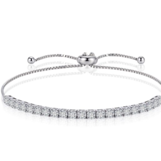 Pulseira tennis ajustável em prata 925 com moissanites D Color em linha reta geométrica. Fecho tipo slider.