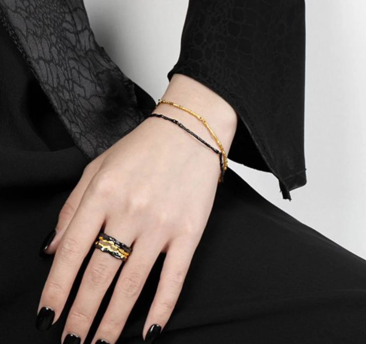 Modern irregular branch 925 sterling silver bracelet worn on the wrist