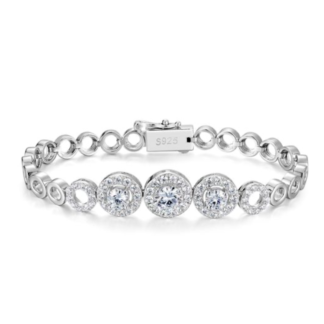 Pulseira em prata 925 com elos circulares vazados e moissanite D Color. Design único. Certificado GRA incluido.