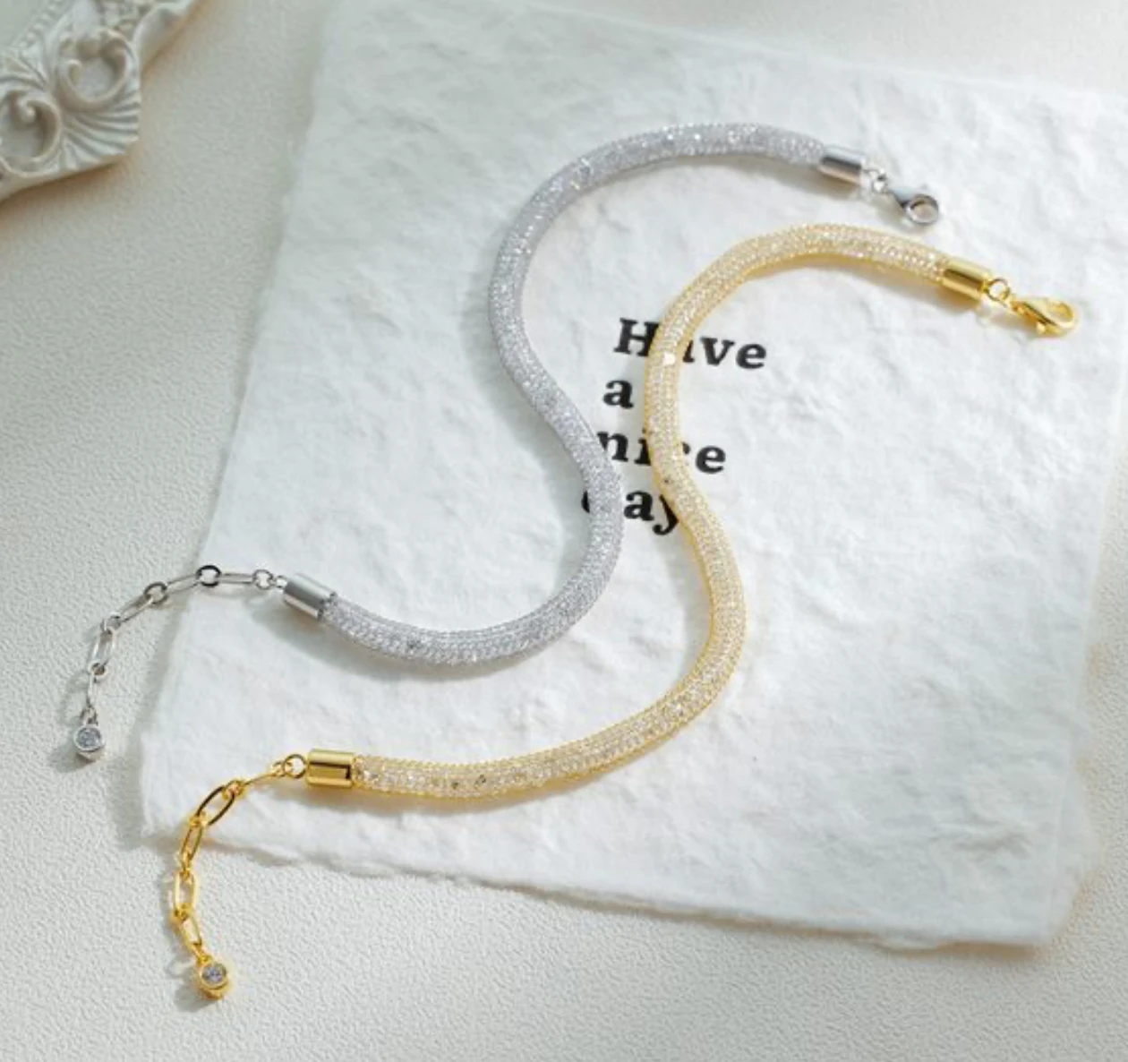 Elegant geometric shimmering mesh 925 silver bracelet in gold and silver together