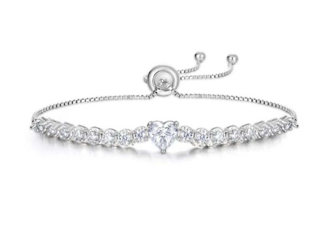 Pulseira tennis ajustável em prata 925 com pedra central moissanite geométrica. Vários formatos disponíveis.