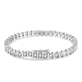Pulseira tennis em prata 925, estilo europeu, com 37 moissanites D Color em barra diagonal. Certificado GRA.